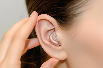 woman wearing modern hearing aids